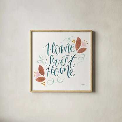 Home Sweet Home I by Jenaya Jackson. Shown in a natural wood glass frame for a timeless modern aesthetic. Available as an archival giclee rolled canvas, fine art paper, or poster print. SKU 62724a.