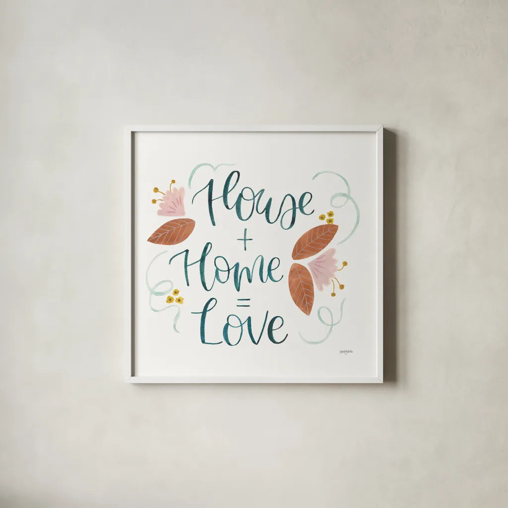 Home Sweet Home III by Jenaya Jackson. Shown in a crisp white glass frame for a clean and minimalist style. Available as an archival giclee rolled canvas, fine art paper, or poster print. SKU 62726a.