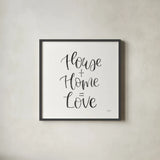 Home Sweet Home III BW by Jenaya Jackson. Shown in a sleek black glass frame for a contemporary gallery look. Available as an archival giclee rolled canvas, fine art paper, or poster print. SKU 64040a.