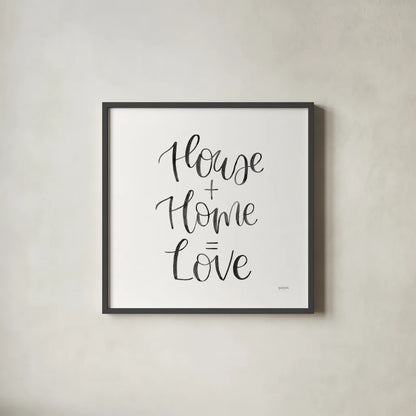 Home Sweet Home III BW by Jenaya Jackson. Shown in a sleek black glass frame for a contemporary gallery look. Available as an archival giclee rolled canvas, fine art paper, or poster print. SKU 64040a.