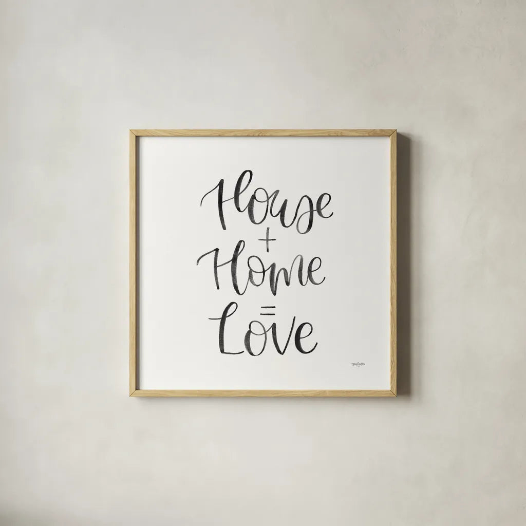 Home Sweet Home III BW by Jenaya Jackson. Shown in a natural wood glass frame for a timeless modern aesthetic. Available as an archival giclee rolled canvas, fine art paper, or poster print. SKU 64040a.