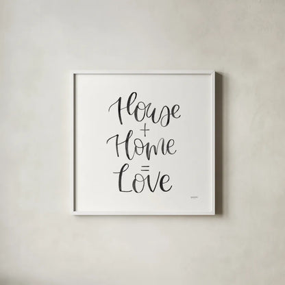 Home Sweet Home III BW by Jenaya Jackson. Shown in a crisp white glass frame for a clean and minimalist style. Available as an archival giclee rolled canvas, fine art paper, or poster print. SKU 64040a.
