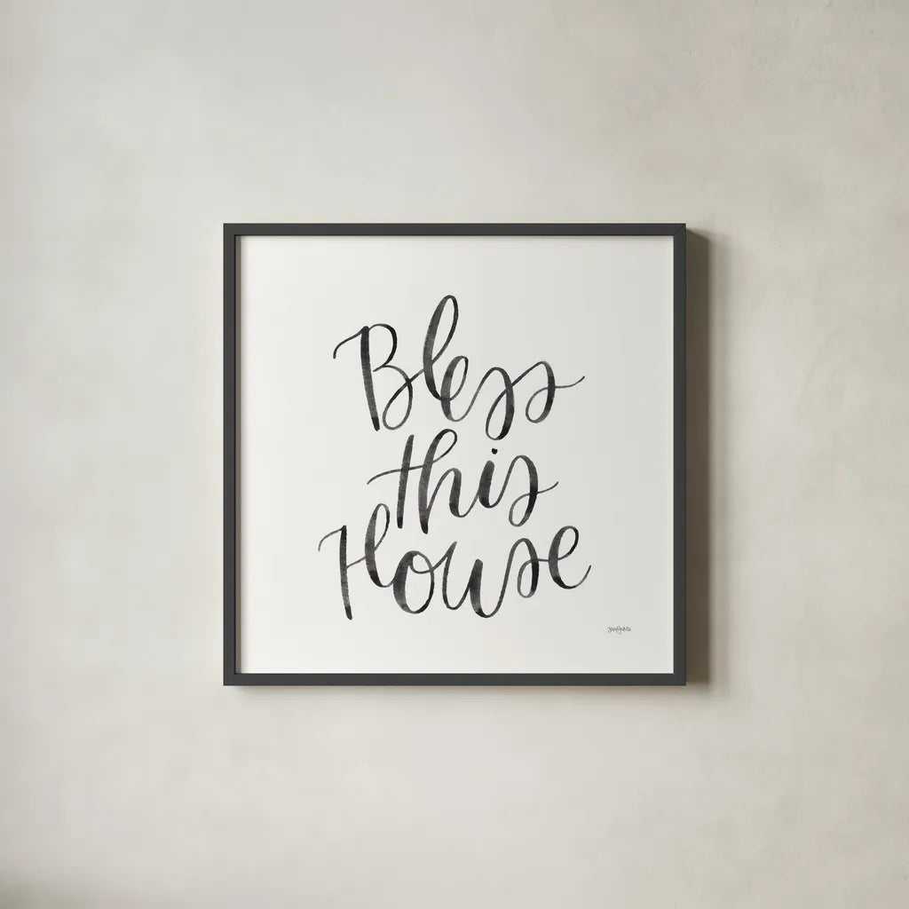 Home Sweet Home IV BW by Jenaya Jackson. Shown in a sleek black glass frame for a contemporary gallery look. Available as an archival giclee rolled canvas, fine art paper, or poster print. SKU 64041a.