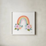 Lets Chase Rainbows I No Words Sq by Jenaya Jackson. Shown in a crisp white glass frame for a clean and minimalist style. Available as an archival giclee rolled canvas, fine art paper, or poster print. SKU 83564a.