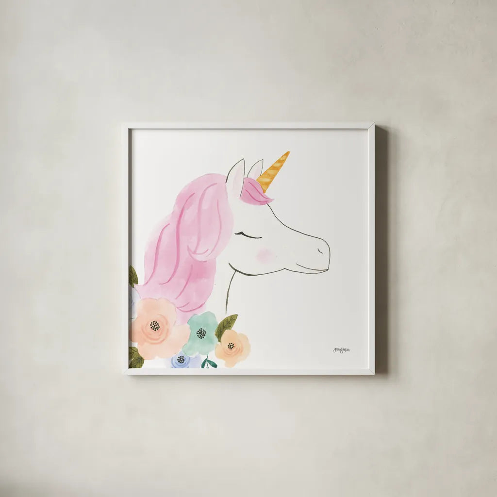 Lets Chase Rainbows IV Sq by Jenaya Jackson. Shown in a crisp white glass frame for a clean and minimalist style. Available as an archival giclee rolled canvas, fine art paper, or poster print. SKU 83565a.