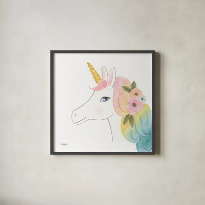 Lets Chase Rainbows V Sq by Jenaya Jackson. Shown in a sleek black glass frame for a contemporary gallery look. Available as an archival giclee rolled canvas, fine art paper, or poster print. SKU 83566a.