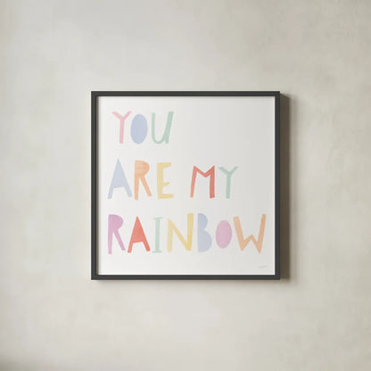 Lets Chase Rainbows X by Jenaya Jackson. Shown in a sleek black glass frame for a contemporary gallery look. Available as an archival giclee rolled canvas, fine art paper, or poster print. SKU 58976a.