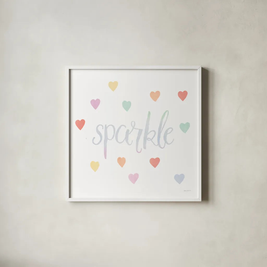 Lets Chase Rainbows XI by Jenaya Jackson. Shown in a crisp white glass frame for a clean and minimalist style. Available as an archival giclee rolled canvas, fine art paper, or poster print. SKU 58977a.