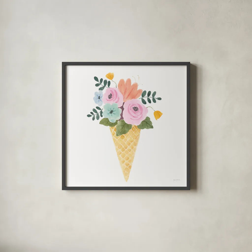 Lets Chase Rainbows XIX by Jenaya Jackson. Shown in a sleek black glass frame for a contemporary gallery look. Available as an archival giclee rolled canvas, fine art paper, or poster print. SKU 58985a.