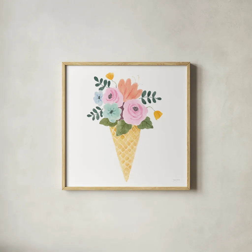 Lets Chase Rainbows XIX by Jenaya Jackson. Shown in a natural wood glass frame for a timeless modern aesthetic. Available as an archival giclee rolled canvas, fine art paper, or poster print. SKU 58985a.