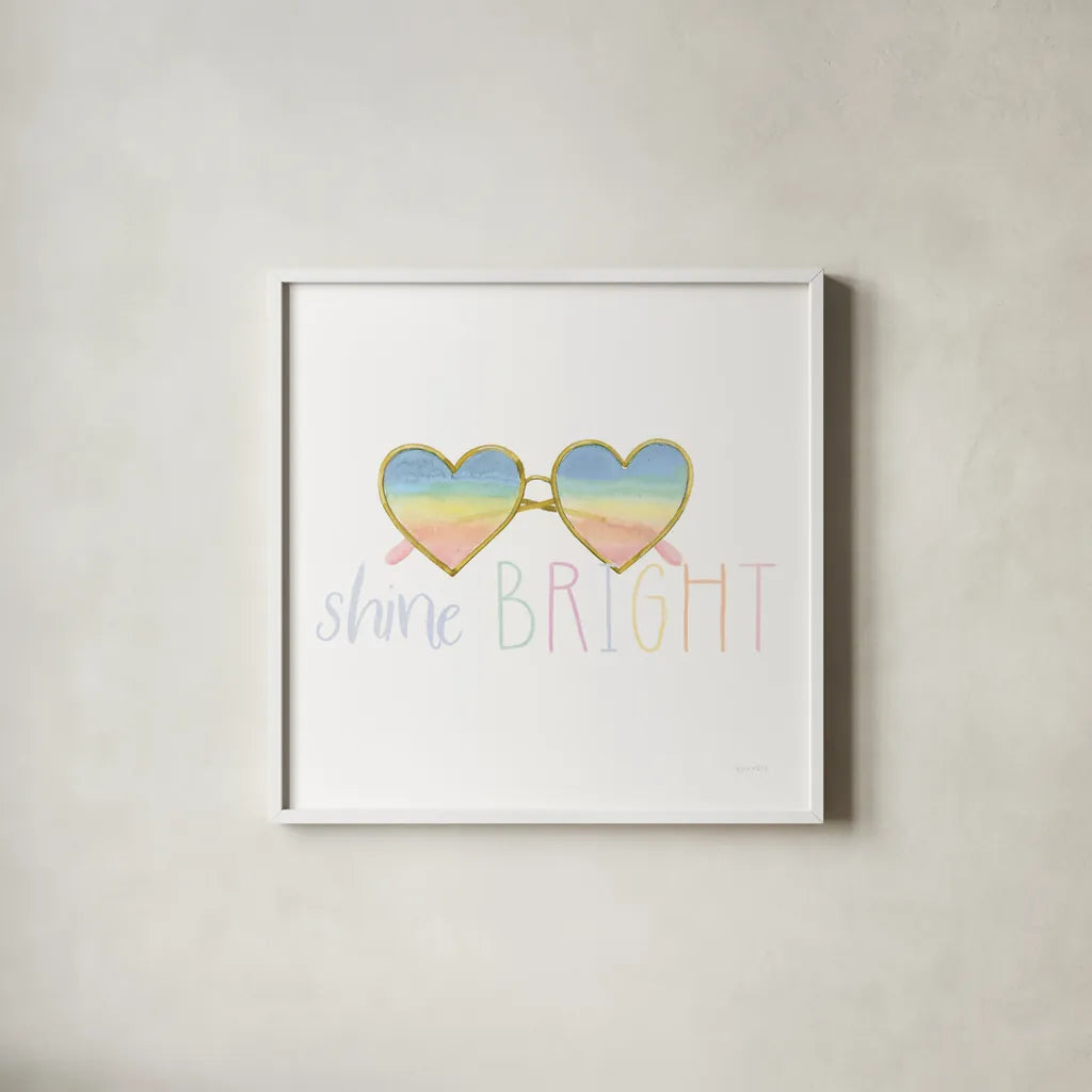 Lets Chase Rainbows XVII Sq by Jenaya Jackson. Shown in a crisp white glass frame for a clean and minimalist style. Available as an archival giclee rolled canvas, fine art paper, or poster print. SKU 59630a.