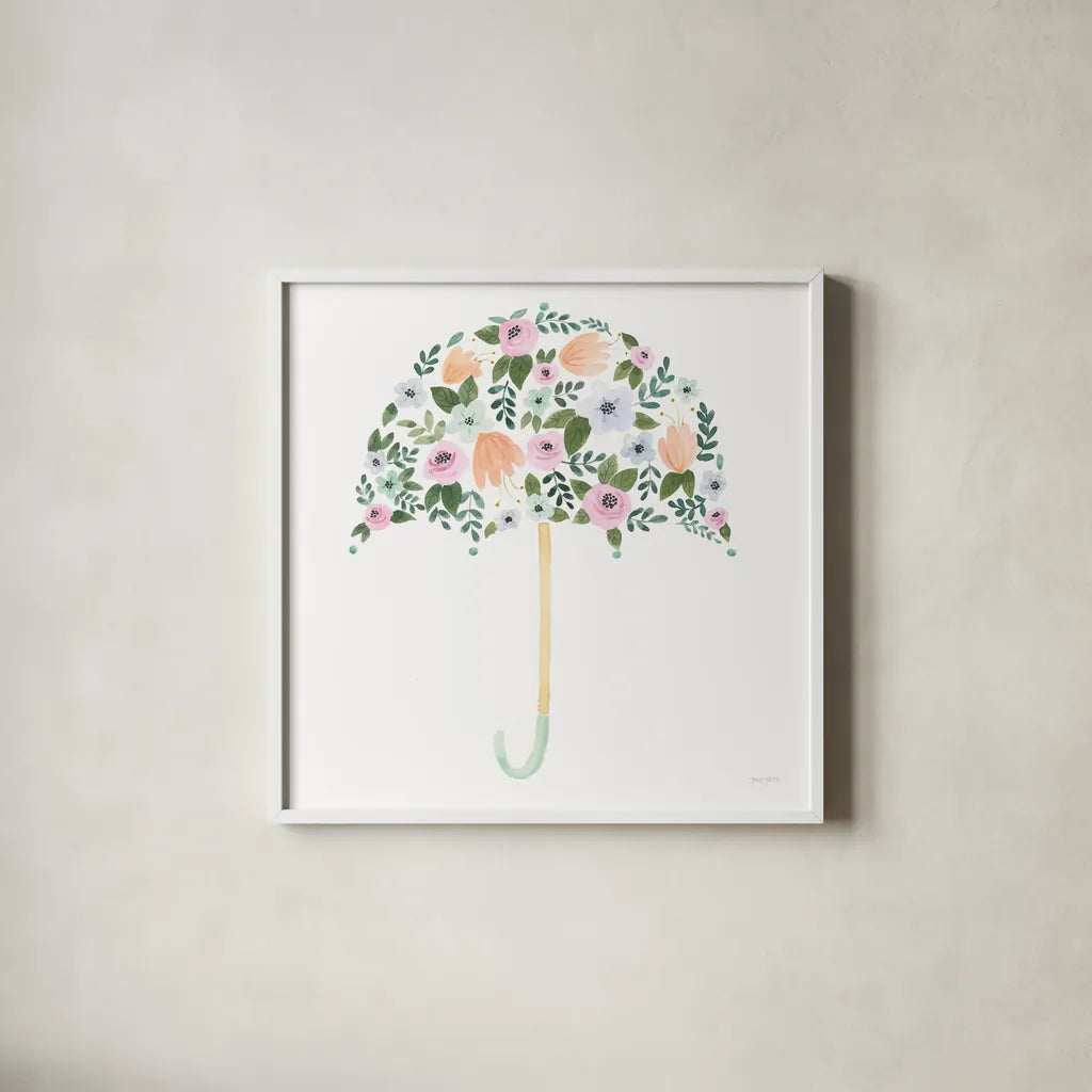 Lets Chase Rainbows XXII by Jenaya Jackson. Shown in a crisp white glass frame for a clean and minimalist style. Available as an archival giclee rolled canvas, fine art paper, or poster print. SKU 58988a.