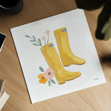 Life in Full Bloom Boots by Jenaya Jackson. Shown as a detailed flat fine art print, highlighting archival giclee quality. Available as an archival giclee rolled canvas, fine art paper, or poster print. SKU 87811a.