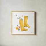 Life in Full Bloom Boots by Jenaya Jackson. Shown in a natural wood glass frame for a timeless modern aesthetic. Available as an archival giclee rolled canvas, fine art paper, or poster print. SKU 87811a.
