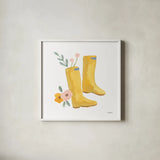 Life in Full Bloom Boots by Jenaya Jackson. Shown in a crisp white glass frame for a clean and minimalist style. Available as an archival giclee rolled canvas, fine art paper, or poster print. SKU 87811a.