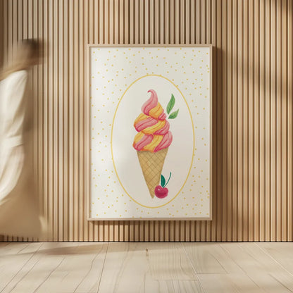 Lifes a Beach Soft Serve by Jenaya Jackson. shown as over sized large wall art. Available as an archival giclee rolled canvas, fine art paper, or poster print. SKU 100784h.