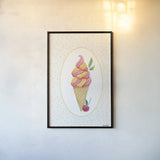 Lifes a Beach Soft Serve by Jenaya Jackson. shown as a paper print in a black flame. Available as a archival giclee rolled canvas, fine art paper, or poster print. SKU 100784h.