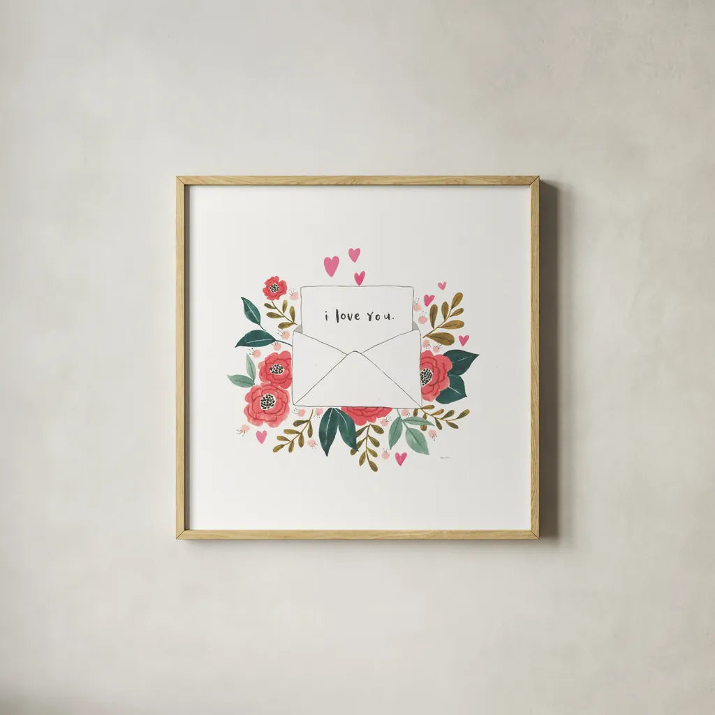 Love Notes I by Jenaya Jackson. Shown in a natural wood glass frame for a timeless modern aesthetic. Available as an archival giclee rolled canvas, fine art paper, or poster print. SKU 71263a.