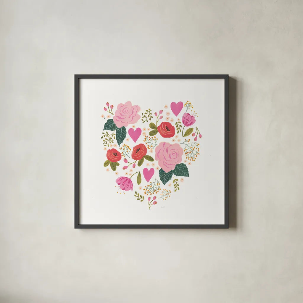 Love Notes II by Jenaya Jackson. Shown in a sleek black glass frame for a contemporary gallery look. Available as an archival giclee rolled canvas, fine art paper, or poster print. SKU 71264a.
