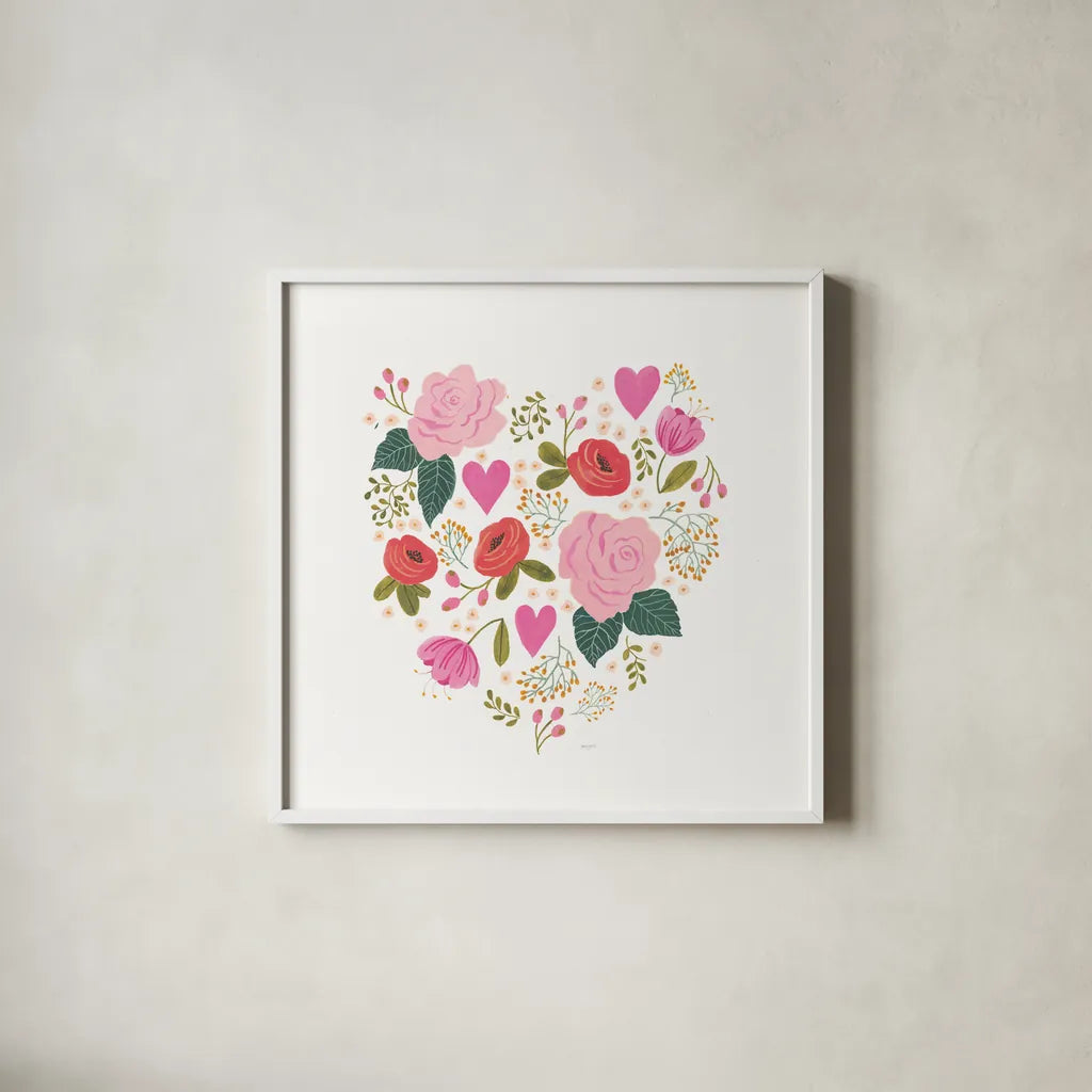 Love Notes II by Jenaya Jackson. Shown in a crisp white glass frame for a clean and minimalist style. Available as an archival giclee rolled canvas, fine art paper, or poster print. SKU 71264a.
