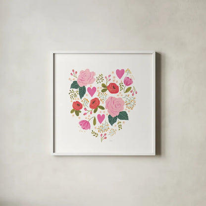 Love Notes II by Jenaya Jackson. Shown in a crisp white glass frame for a clean and minimalist style. Available as an archival giclee rolled canvas, fine art paper, or poster print. SKU 71264a.