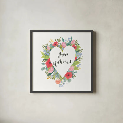 Love Notes III by Jenaya Jackson. Shown in a sleek black glass frame for a contemporary gallery look. Available as an archival giclee rolled canvas, fine art paper, or poster print. SKU 71265a.