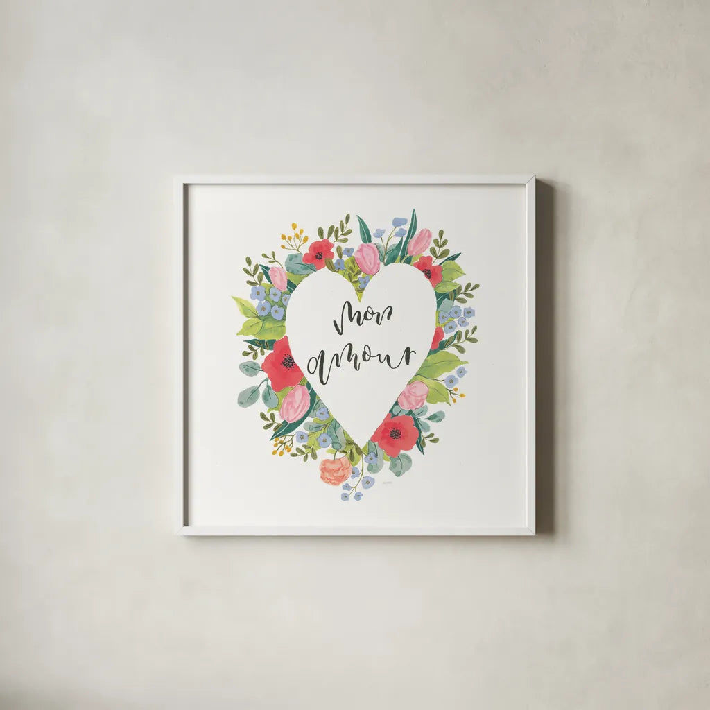 Love Notes III by Jenaya Jackson. Shown in a crisp white glass frame for a clean and minimalist style. Available as an archival giclee rolled canvas, fine art paper, or poster print. SKU 71265a.