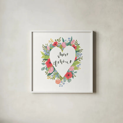 Love Notes III by Jenaya Jackson. Shown in a crisp white glass frame for a clean and minimalist style. Available as an archival giclee rolled canvas, fine art paper, or poster print. SKU 71265a.