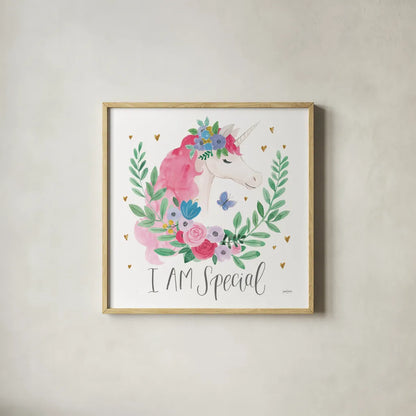 Magical Friends III Butterfly by Jenaya Jackson. Shown in a natural wood glass frame for a timeless modern aesthetic. Available as an archival giclee rolled canvas, fine art paper, or poster print. SKU 49963a.