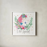 Magical Friends III Butterfly by Jenaya Jackson. Shown in a crisp white glass frame for a clean and minimalist style. Available as an archival giclee rolled canvas, fine art paper, or poster print. SKU 49963a.