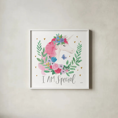 Magical Friends III Butterfly by Jenaya Jackson. Shown in a crisp white glass frame for a clean and minimalist style. Available as an archival giclee rolled canvas, fine art paper, or poster print. SKU 49963a.