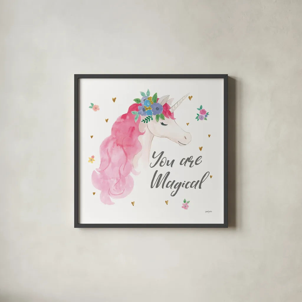 Magical Friends III You are Magical by Jenaya Jackson. Shown in a sleek black glass frame for a contemporary gallery look. Available as an archival giclee rolled canvas, fine art paper, or poster print. SKU 52146a.