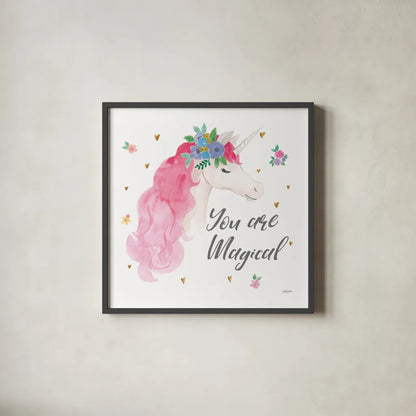 Magical Friends III You are Magical by Jenaya Jackson. Shown in a sleek black glass frame for a contemporary gallery look. Available as an archival giclee rolled canvas, fine art paper, or poster print. SKU 52146a.