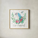 Magical Friends IV Dragonfly by Jenaya Jackson. Shown in a natural wood glass frame for a timeless modern aesthetic. Available as an archival giclee rolled canvas, fine art paper, or poster print. SKU 49964a.