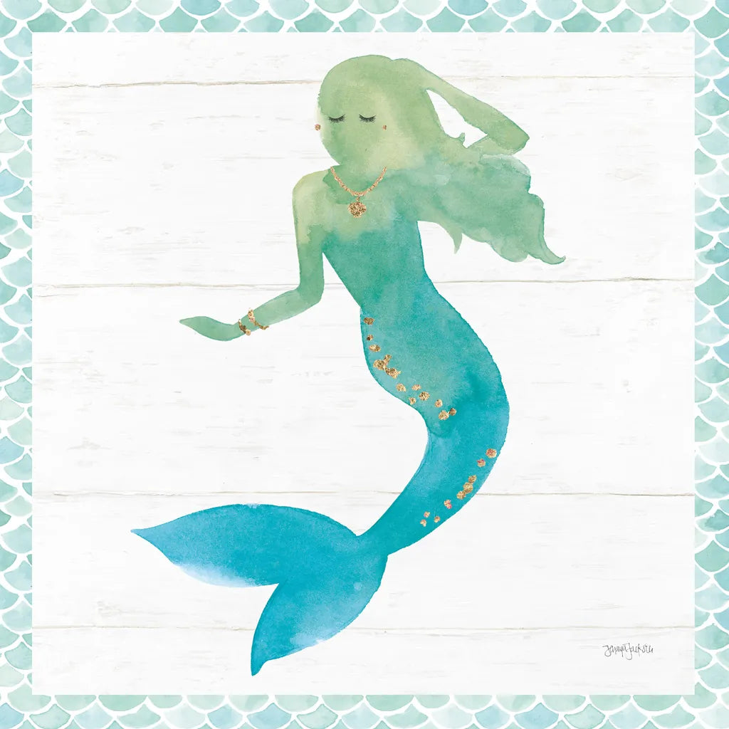 Mermaid Friends III Blue Green by Jenaya Jackson. SKU 59237a. Archival Giclee Fine art print for wall decor.