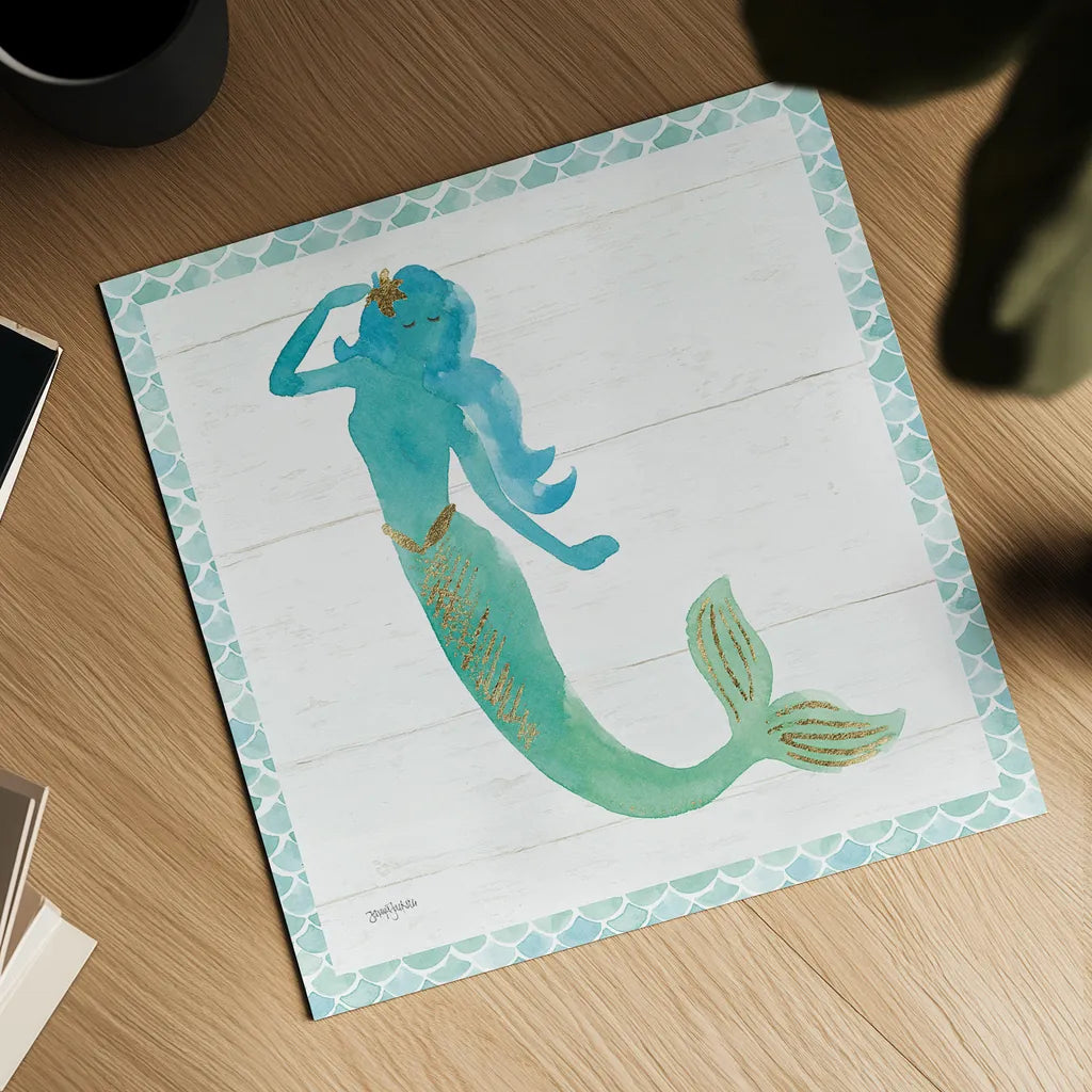 Mermaid Friends IV by Jenaya Jackson. Shown as a detailed flat fine art print, highlighting archival giclee quality. Available as an archival giclee rolled canvas, fine art paper, or poster print. SKU 41490a.