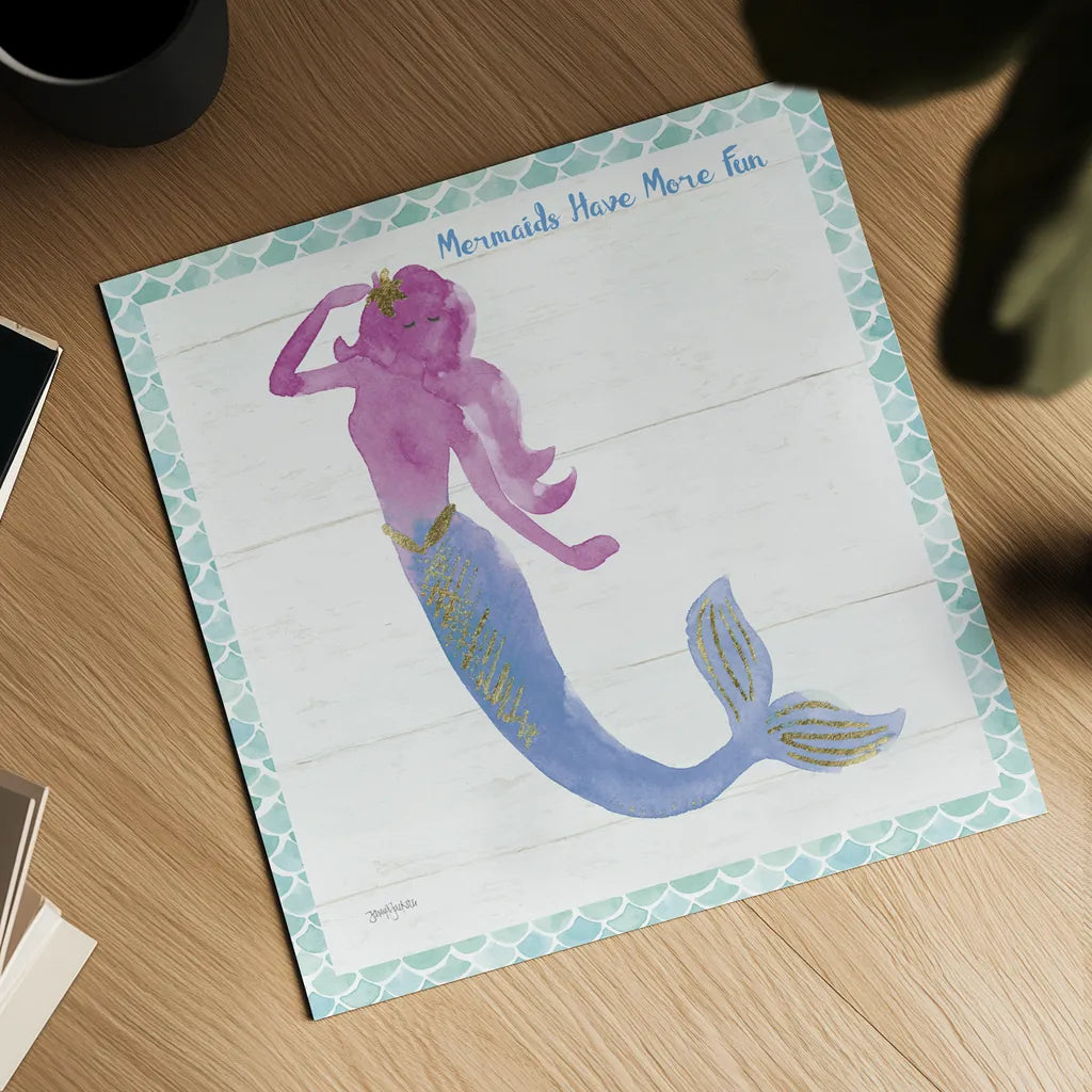 Mermaid Friends IV Fun by Jenaya Jackson. Shown as a detailed flat fine art print, highlighting archival giclee quality. Available as an archival giclee rolled canvas, fine art paper, or poster print. SKU 43907a.