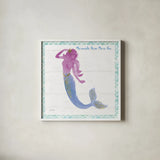 Mermaid Friends IV Fun by Jenaya Jackson. Shown in a crisp white glass frame for a clean and minimalist style. Available as an archival giclee rolled canvas, fine art paper, or poster print. SKU 43907a.