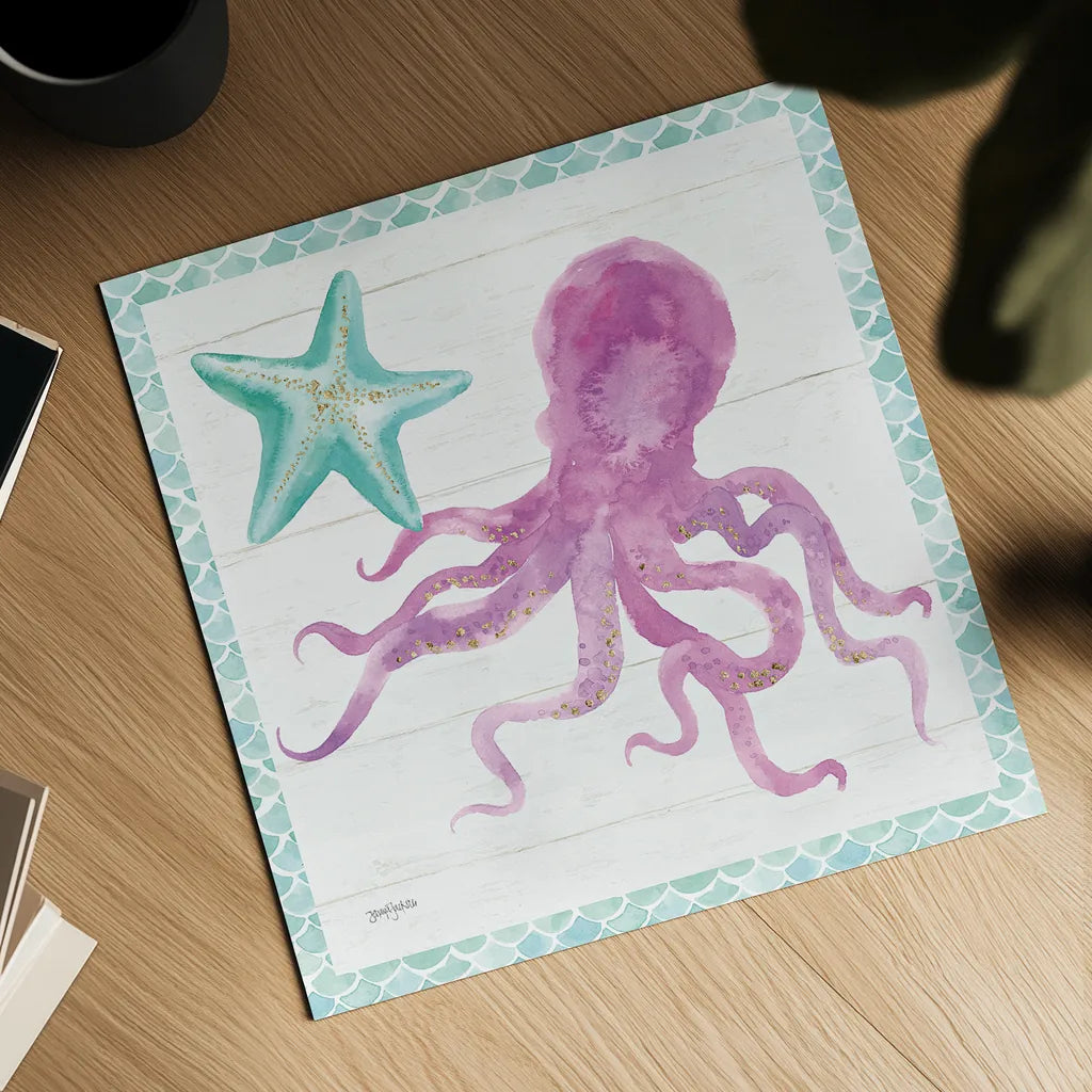 Mermaid Friends V by Jenaya Jackson. Shown as a detailed flat fine art print, highlighting archival giclee quality. Available as an archival giclee rolled canvas, fine art paper, or poster print. SKU 41491a.