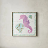 Mermaid Friends VI by Jenaya Jackson. Shown in a natural wood glass frame for a timeless modern aesthetic. Available as an archival giclee rolled canvas, fine art paper, or poster print. SKU 41492a.