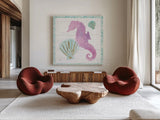 Mermaid Friends VI by Jenaya Jackson. Shown as extra-large giant wall art in a modern living room. Available as an archival giclee rolled canvas, fine art paper, or poster print. SKU 41492a.