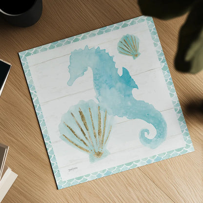 Mermaid Friends VI Blue by Jenaya Jackson. Shown as a detailed flat fine art print, highlighting archival giclee quality. Available as an archival giclee rolled canvas, fine art paper, or poster print. SKU 59239a.