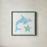 Mermaid Friends VIII by Jenaya Jackson. Shown in a sleek black glass frame for a contemporary gallery look. Available as an archival giclee rolled canvas, fine art paper, or poster print. SKU 41494a.
