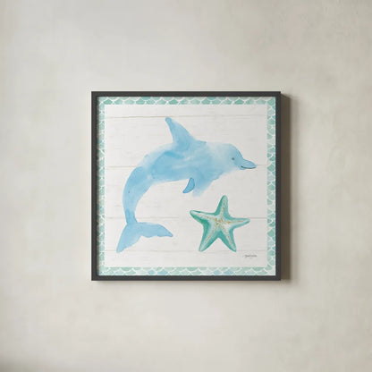 Mermaid Friends VIII by Jenaya Jackson. Shown in a sleek black glass frame for a contemporary gallery look. Available as an archival giclee rolled canvas, fine art paper, or poster print. SKU 41494a.