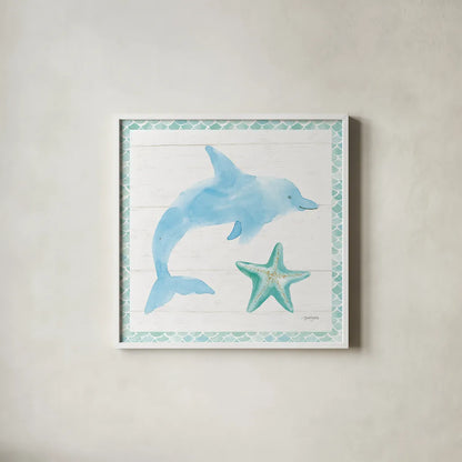 Mermaid Friends VIII by Jenaya Jackson. Shown in a crisp white glass frame for a clean and minimalist style. Available as an archival giclee rolled canvas, fine art paper, or poster print. SKU 41494a.