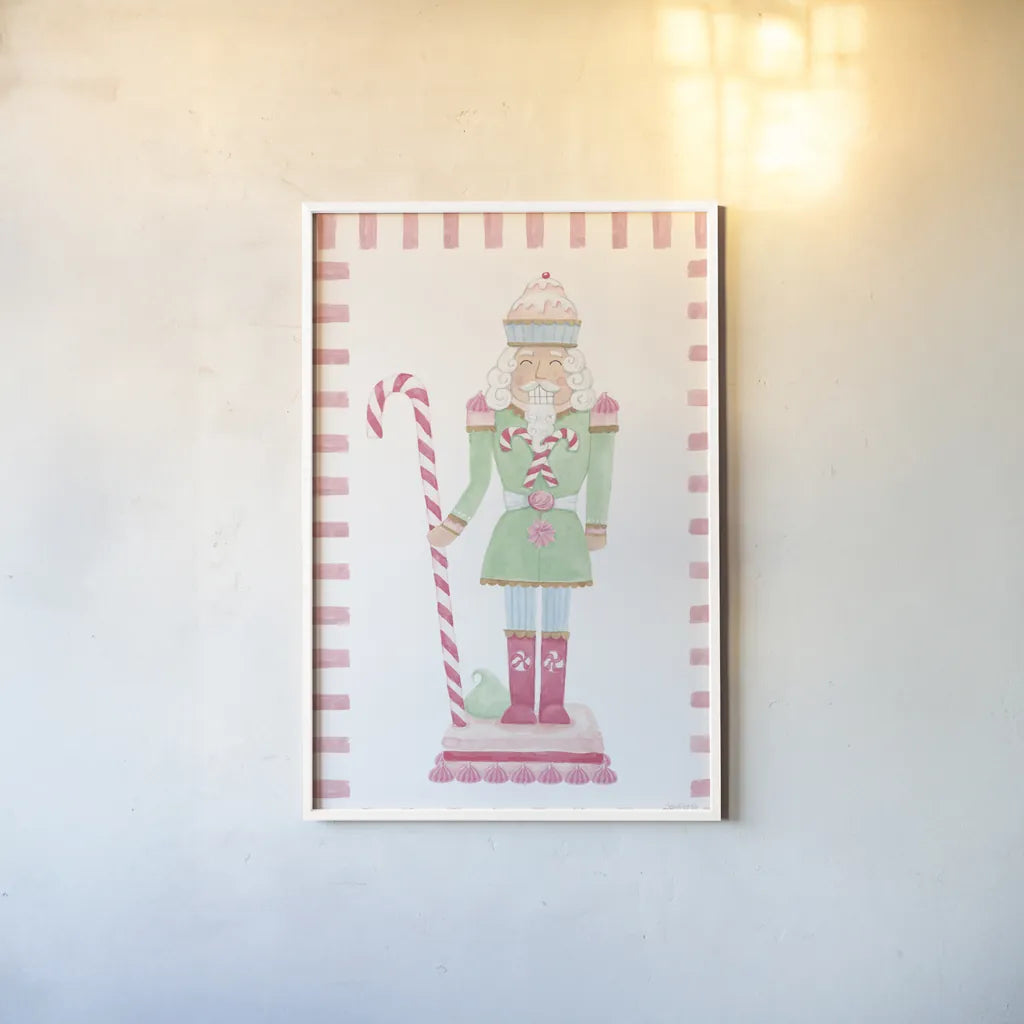 Nutcracker Bakery I Border by Jenaya Jackson. shown as a paper print in a white frame. Available as a archival giclee rolled canvas, fine art paper, or poster print. SKU 100722h.