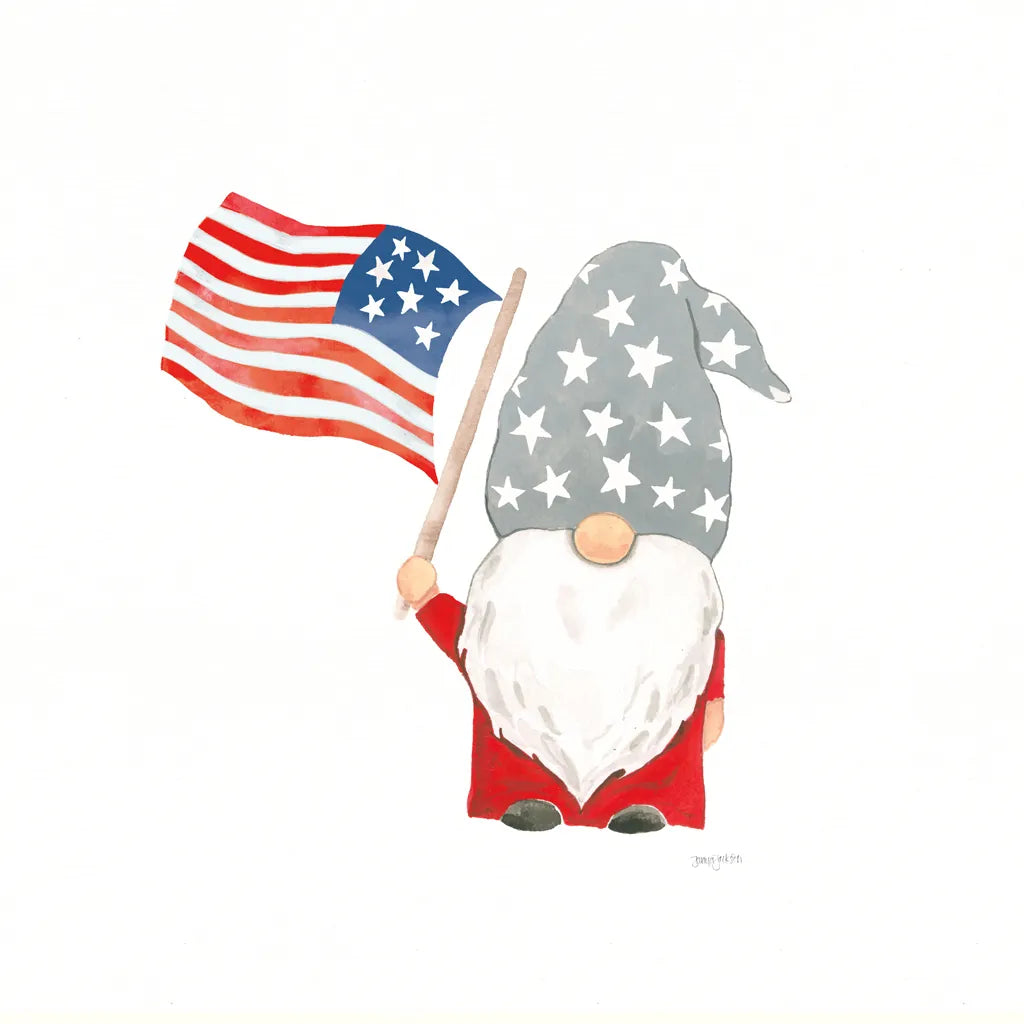 Patriotic Gnomes II by Jenaya Jackson. SKU 71427a. Archival Giclee Fine art print for wall decor.