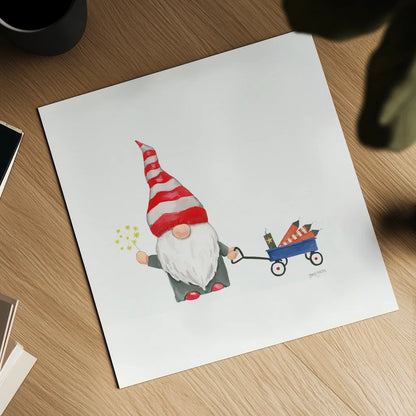 Patriotic Gnomes III by Jenaya Jackson. Shown as a detailed flat fine art print, highlighting archival giclee quality. Available as an archival giclee rolled canvas, fine art paper, or poster print. SKU 71428a.
