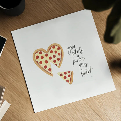 Pizza Love by Jenaya Jackson. Shown as a detailed flat fine art print, highlighting archival giclee quality. Available as an archival giclee rolled canvas, fine art paper, or poster print. SKU 71219a.