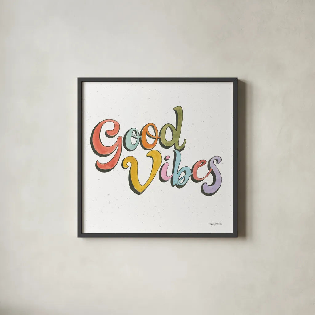 Retro Vibes Good II by Jenaya Jackson. Shown in a sleek black glass frame for a contemporary gallery look. Available as an archival giclee rolled canvas, fine art paper, or poster print. SKU 97017a.